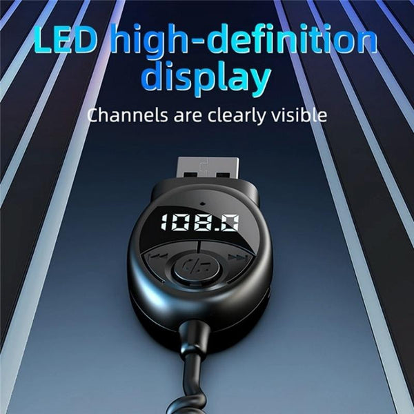 W8 With Telescopic Cable Car Audio Adapter Bluetooth Receiver FM Transmitter