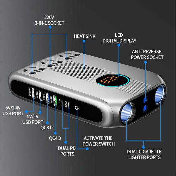 Ozio K31-S 24V 300W Smart Car LED Digital Display Power Inverter Converter, High-end Truck Version(Silver)