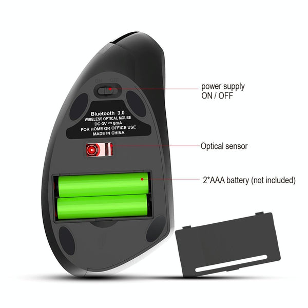 HXSJ T29 Bluetooth 3.0 Wireless Bluetooth 6-Keys 2400 DPI Adjustable Ergonomics Optical Vertical Mouse(Grey)