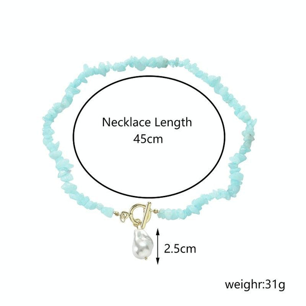 Boho Colorful Broken Natural Stone Necklace, Model: N2206-9 Light Blue Stone