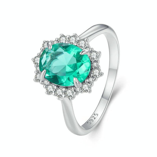 BSR448-6 S925 Sterling Silver White Gold Plated Large Main Stone Ring Hand Decoration