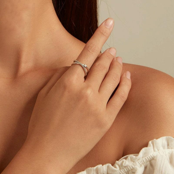 SCR901 Sterling Silver S925 Twist Circle Interlaced Zircon Open Ring