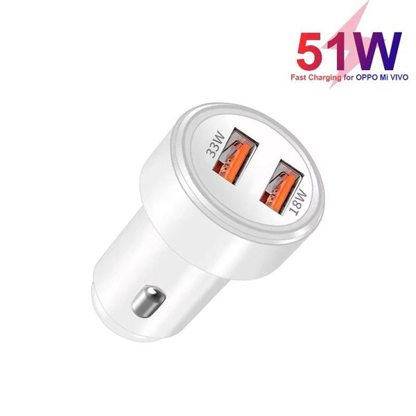 51W Dual Port QC3.0 USB 33W + 18W Fully Compatible Car Charger(White)