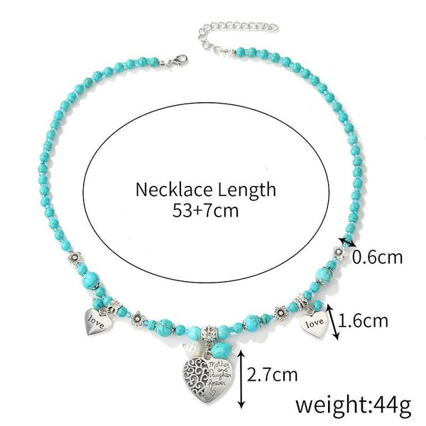 Bohemian Turquoise Natural Stone Sweater Vintage Pendant, Model: N2203-16 Alloy Peach Heart
