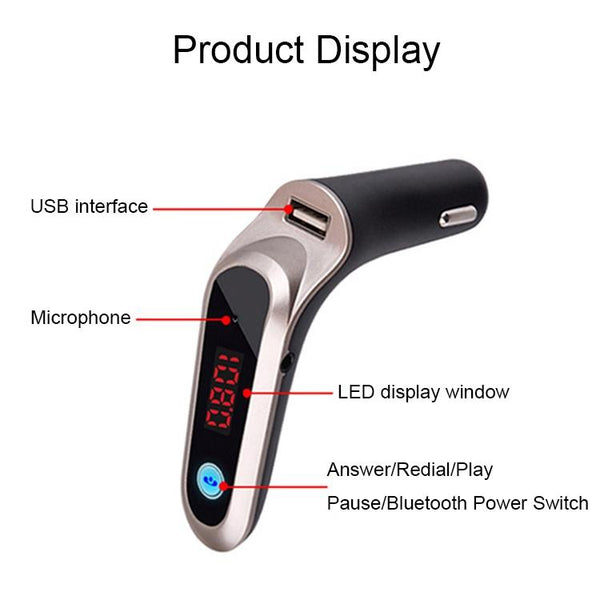 S7 Smart Digital Display Music Player Calling Car Charger, Color: Silver