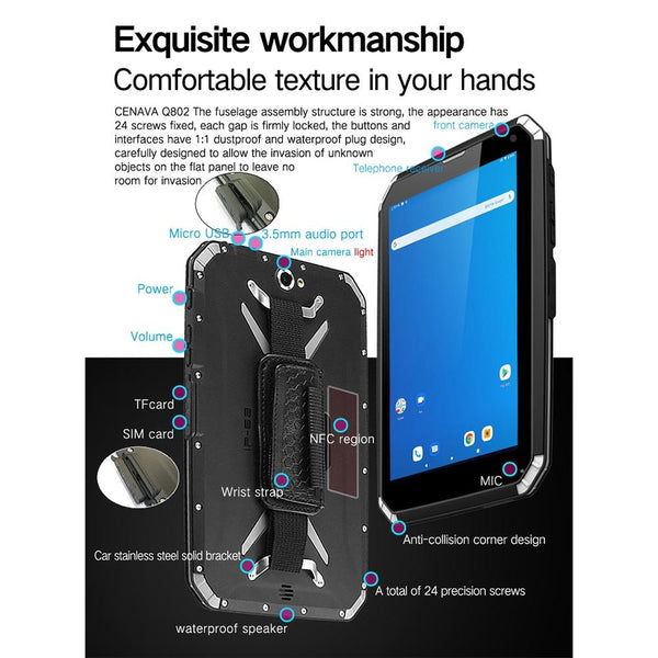 CENAVA-Q802 Triple Proofing Tablet PC, 8.0 inch, 3GB+32GB, Support Google Play, 4G Phone Call, IP68 Waterproof Shockproof Dustproof, Android 7.0, MTK6753 Octa Core 1.5GHz, Support OTG/GPS/NFC/WiFi/BT/TF Card(Black)