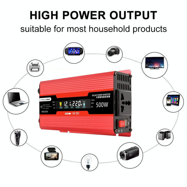 Carmaer US Plug 12V to 110V 500W Car LCD Display Inverter Household Power Converter