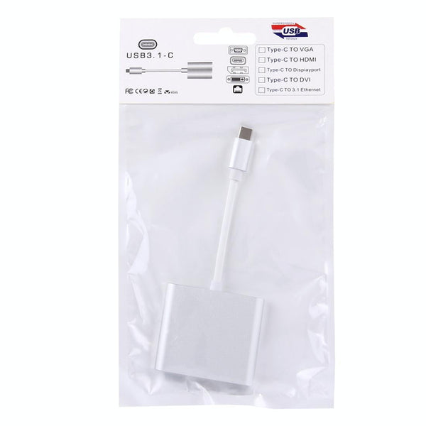 USB-C / Type-C 3.1 Male to USB-C / Type-C 3.1 Female & HDMI Female & USB 3.0 Female Adapter(Silver)