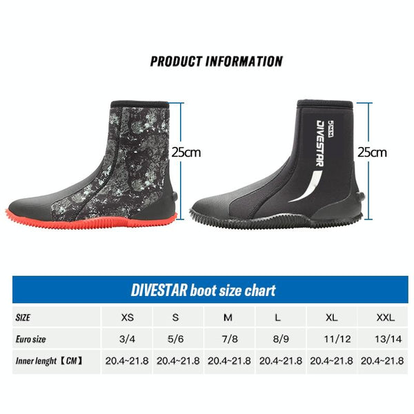 DIVESTAR 5mm Diving Boots Neoprene Shoes With Puncture Resistant Sole, Size: NO.10 (43)(Black)