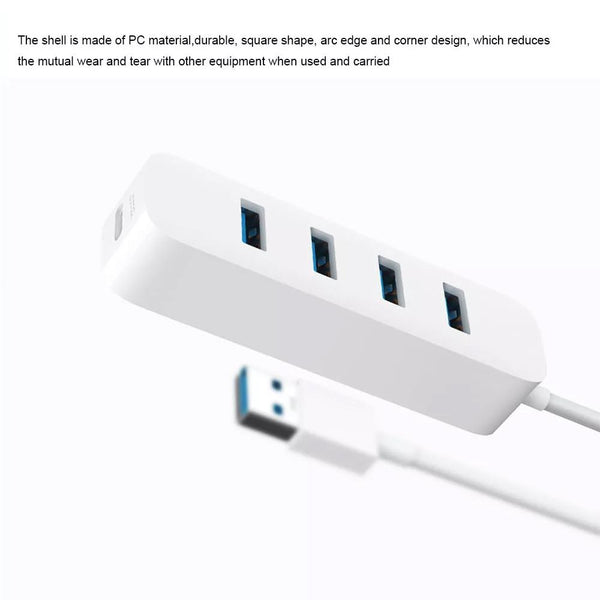 Original Xiaomi 4 Ports USB3.0 Hub with Stand-by Power Supply Interface USB Hub Extender Extension Connector Adapter(White)
