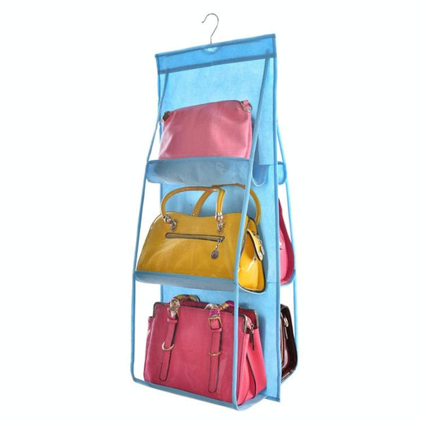 B05005 Double Sided 6 Pocket Hanging Bag Non-woven Fabric Hanging Handbag Organizer(Blue)