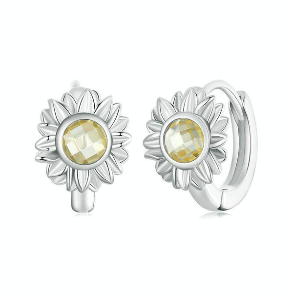 S925 Sterling Silver Women Sunflower Earrings Jewelry(BSE966)