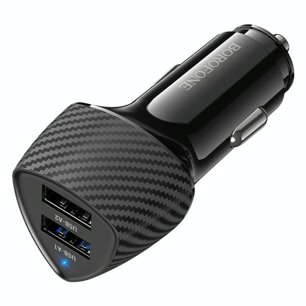 BOROFONE BZ31A Solid Dual-port USB Car Charger(Black)