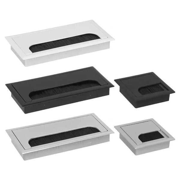 ABS Table Rectangle Wire Hole Cover Outlet Port With Brush PC Desk Cable Organizer, Size: 80x80mm Black