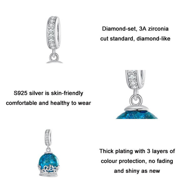 BSC735 Sterling Silver S925 Crystal Ball Bracelet Pendant Zirconia Lucite Bead Charm