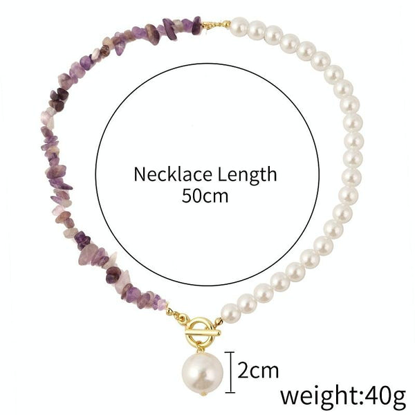 Boho Colorful Broken Natural Stone Necklace, Model: N2106-22 Purple Stone Single Chain