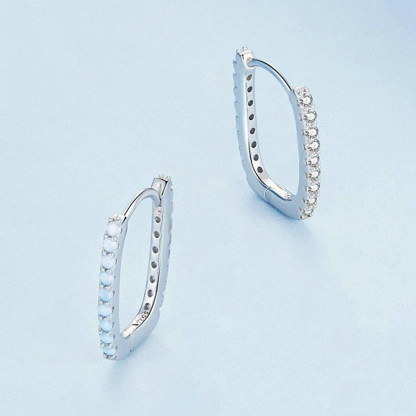 BSE744 Sterling Silver Simple Geometric Square White Gold Plated Opal Nanite Earrings