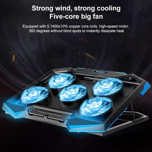5 Fan 2 USB Lifting Folding Laptop Cooling Stand(Black Blue)
