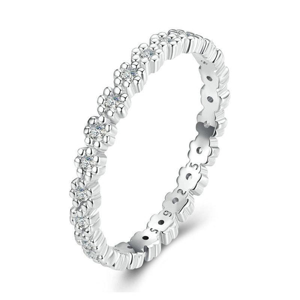 BSR346 Geometric Sterling Silver S925 Small Wreath Zirconium Plated White Gold Ring(No.8)