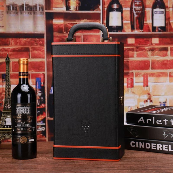Rhinestone Double Bottle Wine Box Leather Wine Packaging Gift Box With Wine Tools, Style: Orange Edge