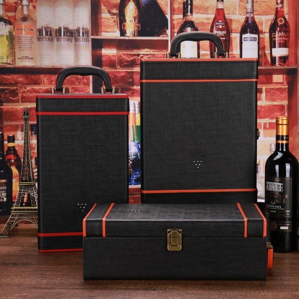Rhinestone Double Bottle Wine Box Leather Wine Packaging Gift Box With Wine Tools, Style: Red Edge