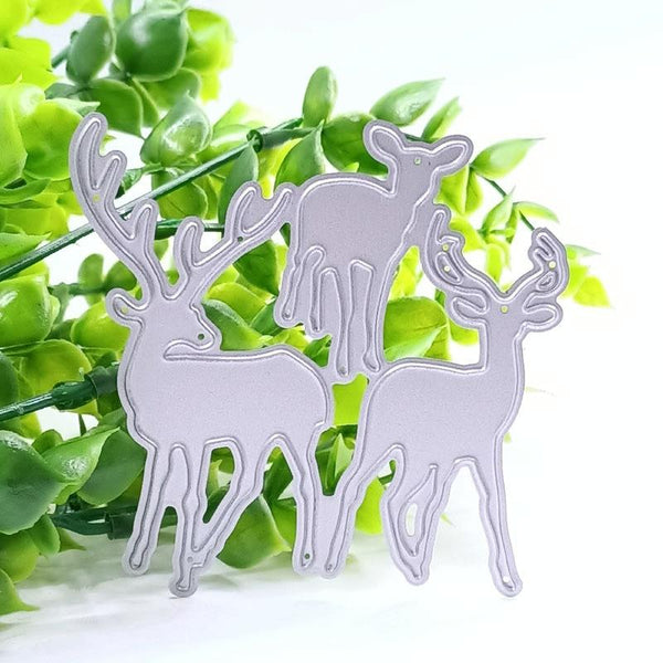 2 PCS Three Christmas Deer Carbon Steel Embossing Cutting Dies