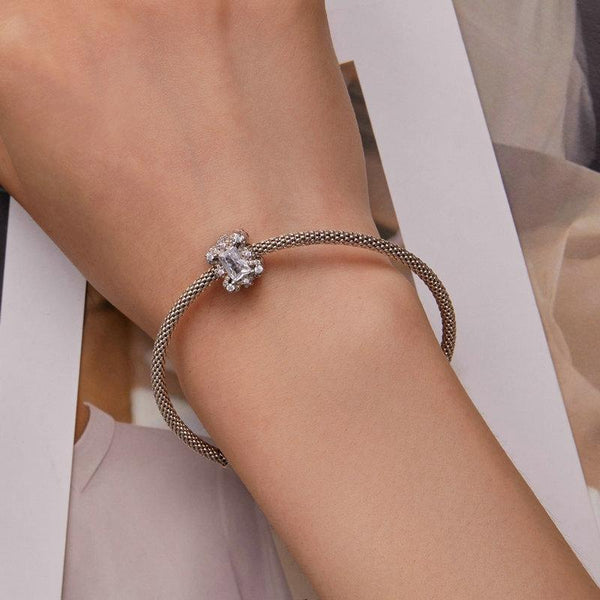 BSC739 S925 Sterling Silver Plated White Gold Zirconia Flower Bracelet Beads