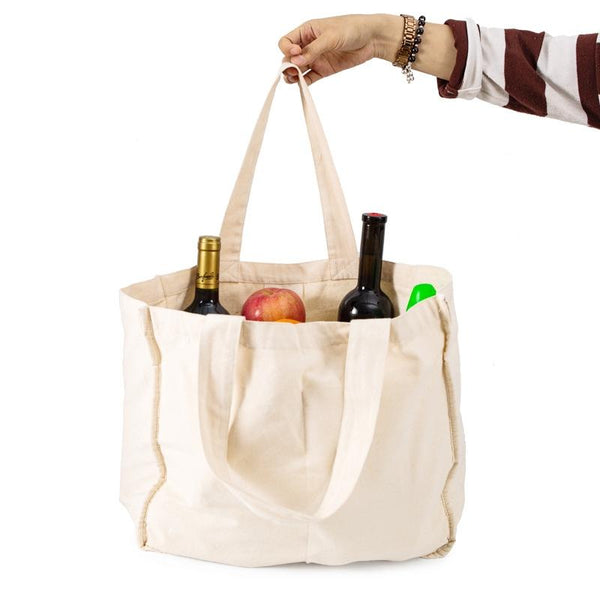 NIEN Compartmentalized Shopping Bag Fruit and Vegetable Handle Canvas Bag, Style: Pure Cotton