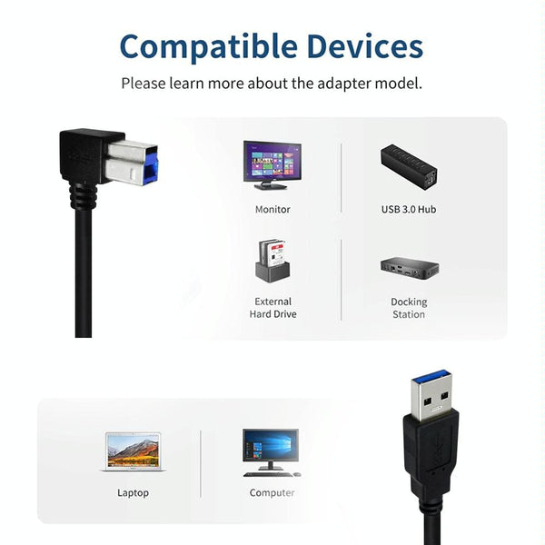 JUNSUNMAY USB 3.0 A Male to USB 3.0 B Male Adapter Cable Cord 1.6ft/0.5M for Docking Station, External Hard Drivers, Scanner, Printer and More(Right)