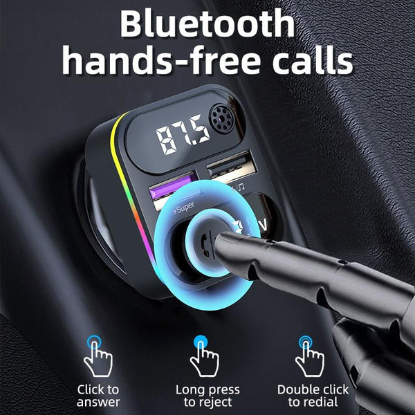 C37 Car QC3.0 20W Fast Charger LED Backlit Atmosphere Light MP3 Player Bluetooth FM Transmitter