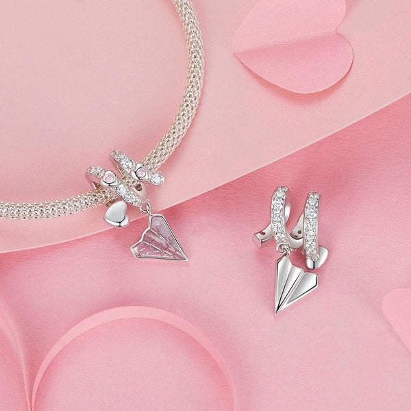 S925 Sterling Silver Platinum Plated Paper Airplane Love Letter Pendant DIY Bead(BSC974)