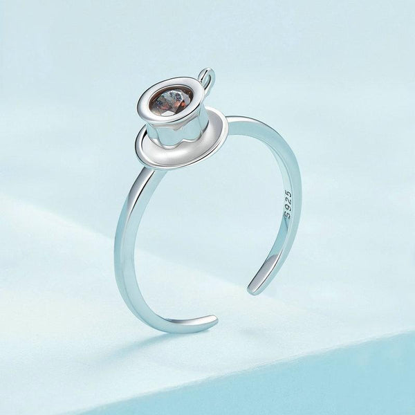 SCR906 S925 Sterling Silver Zircon Coffee Mug Open Ring