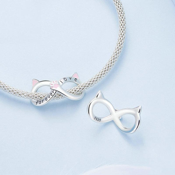 BSC748 S925 Sterling Silver Infinity Cat Symbol Bracelet Beads