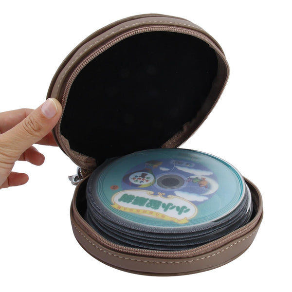 20 CD Disc Storage Case Leather Bag Heavy Duty CD/ DVD Wallet for Car, Home, Office and Travel (Beige)