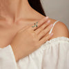 BSR328 Sterling Silver S925 White Gold Plated Oil Drop Zirconia Green Snake Ring(Open Adjustable)