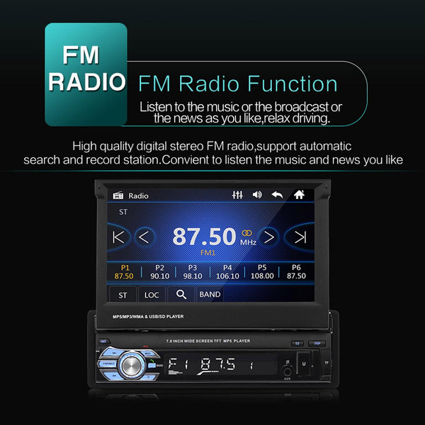 9601 7 inch Car Electric Retractable MP5 Player Supports Bluetooth Hand-free Calling Reverse