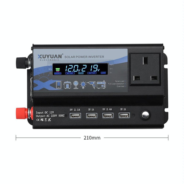 XUYUAN 3000W Car Inverter LED Colorful Atmosphere Light 4USB Charging Converter, UK Plug, Specification: 12V-220V