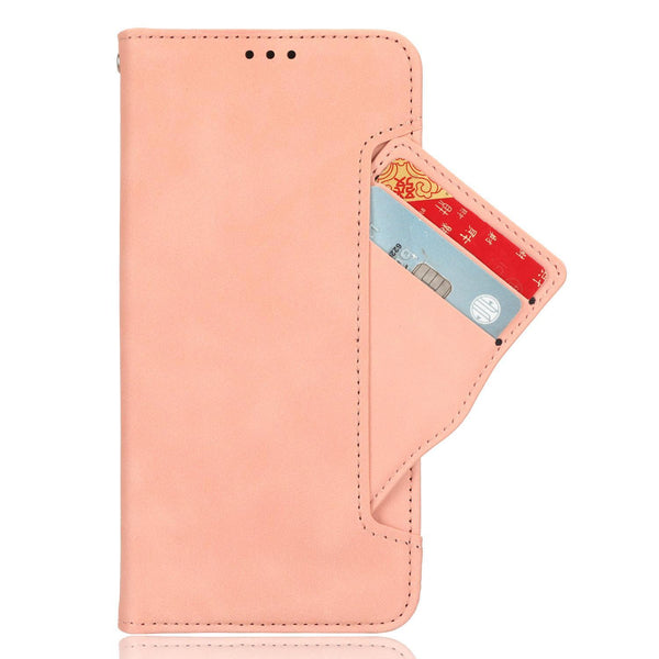For Realme 13+ 5G Global Skin Feel Calf Texture Card Slots Leather Phone Case(Pink)