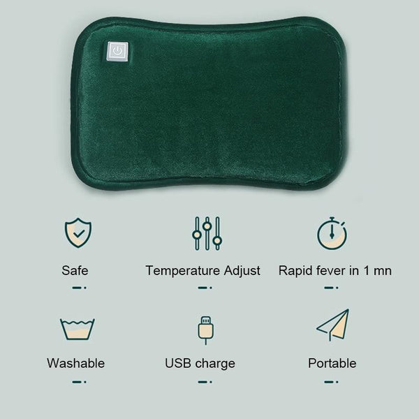 Waterless Graphene Hot Water Bag Rechargeable Hand Warmer,Style: Glove Version 1 Gear(Ink Green)