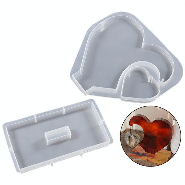 DIY Glue Double Heart-Shaped Hanging Photo Frame Display Stand Silicone Mold, Spec: Set