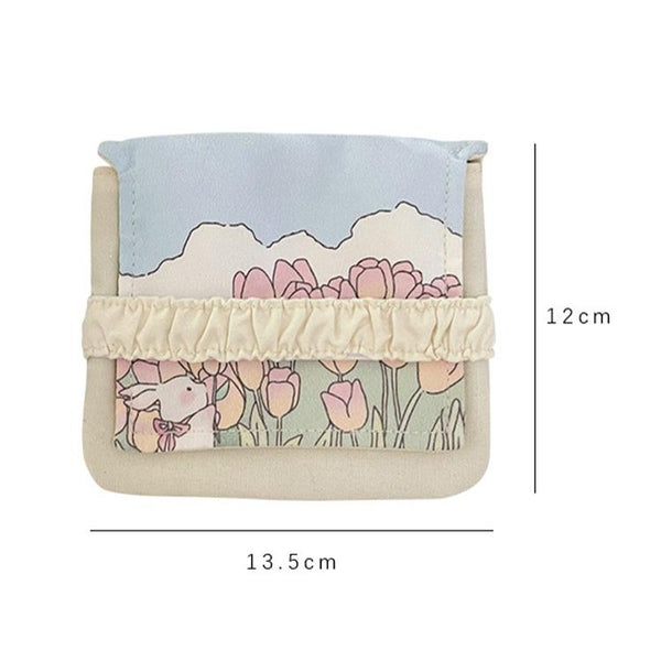 BD0443 2pcs Cartoon Pattern Large Capacity Sanitary Storage Bags(Green Flower)