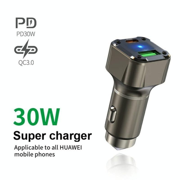 K25 Fast Charging Metal Window Breaker Car Charger Adapter PD 30W Super Charger