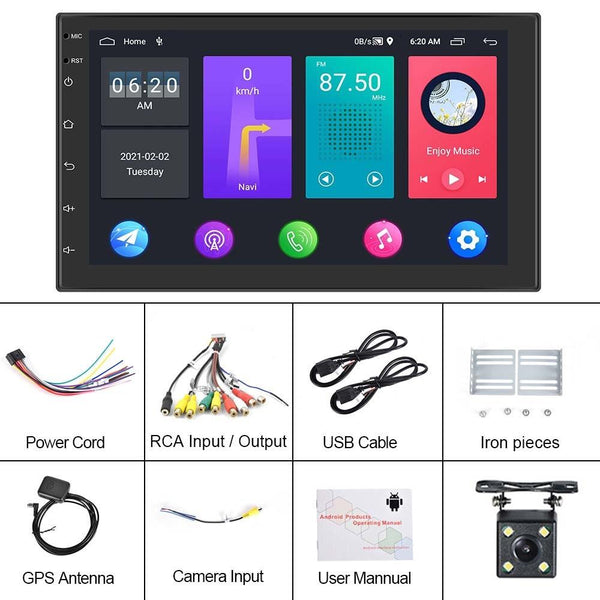 A2797 7 Inch Android WiFi 2+32G Central Control Large Screen Universal Car Navigation Reversing Video Player, Style: Standard+4Lights Camera