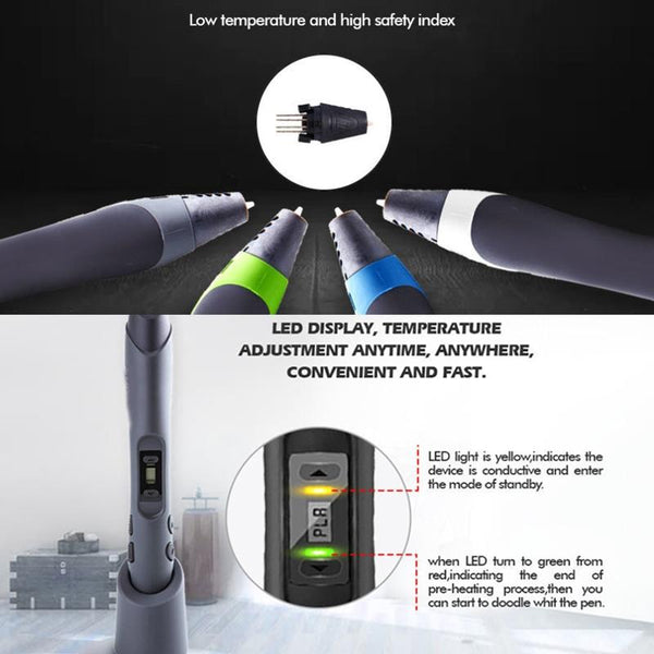 SL-300  3D Printing Pen 8 Speed Control High Temperature Version Support PLA/ABS Filament With UK Plug(Dark Grey)