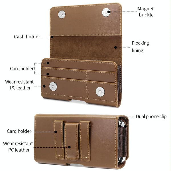 5.5-6.7 inch Universal Multifunctional Horizontal Magnetic Flip Cover PU Phone Waist Bag(Black)