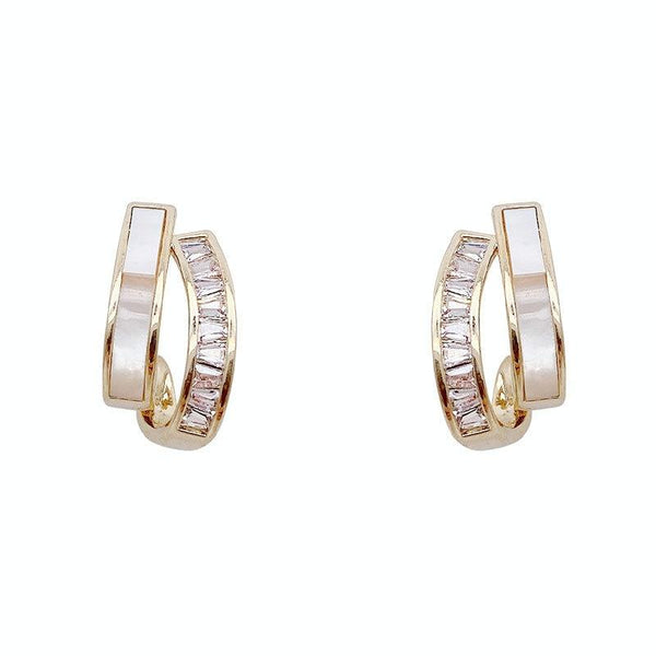 Shell Double Layer Earrings with Diamond Earrings, Color: EH1364