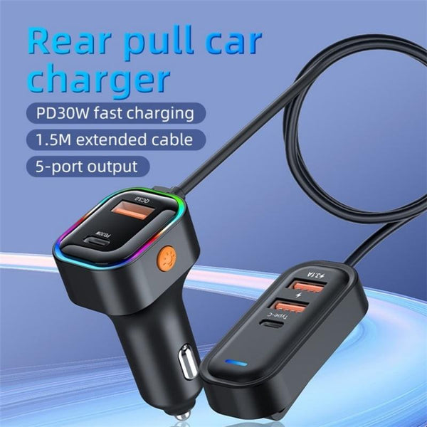 K5 3 USB Fast Charging Car Charger 66W Extension Cord Design 5 Ports Charging Adapter