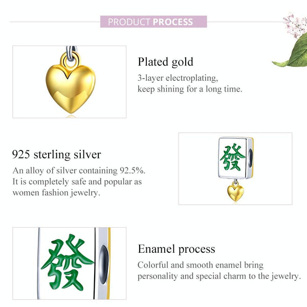 S925 Sterling Silver Mahjong Tiles Beads DIY Bracelet Necklace Accessories