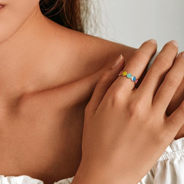 BSR220 Sterling Silver S925 Colorful Smiley Face Drip Oil Ring(No.5)