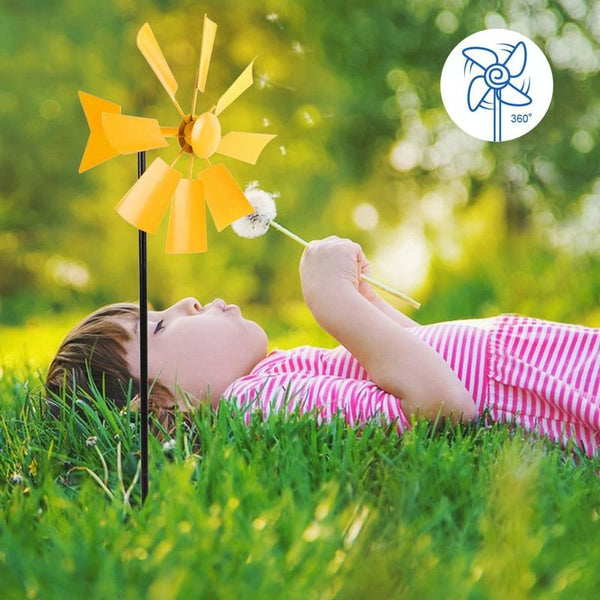 Landscape Craft Rotating Windmill Ornament Outdoor Rustic Garden Decoration Inserts(Yellow)
